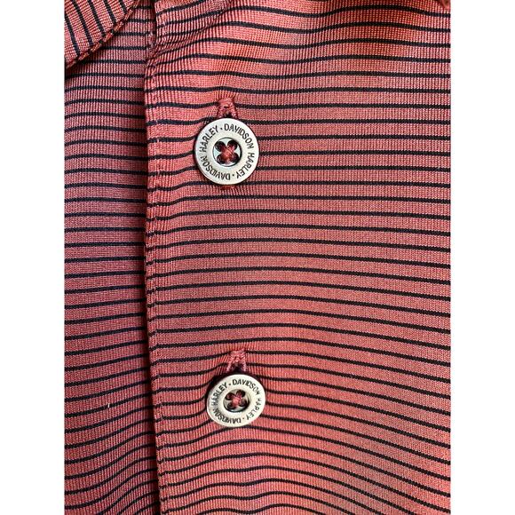 Harley Davidson Houston Mancuso Orange Black Striped Long‎ Sleeved Polo Shirt M - Picture 4 of 11
